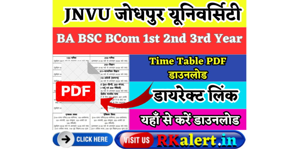 JNVU BA Time Table 2024-25 BSc BCom Exam Schedule