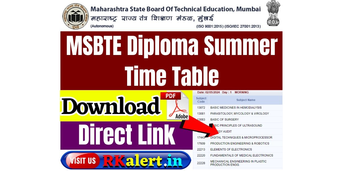 MSBTE Diploma Summer Time Table