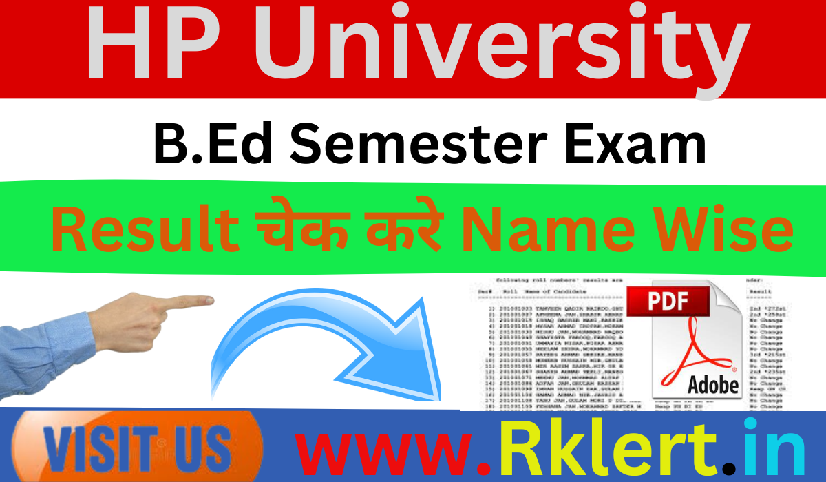 HPU B.Ed Result 2024 BEd 1st & 2nd Year Sem Exam Result link