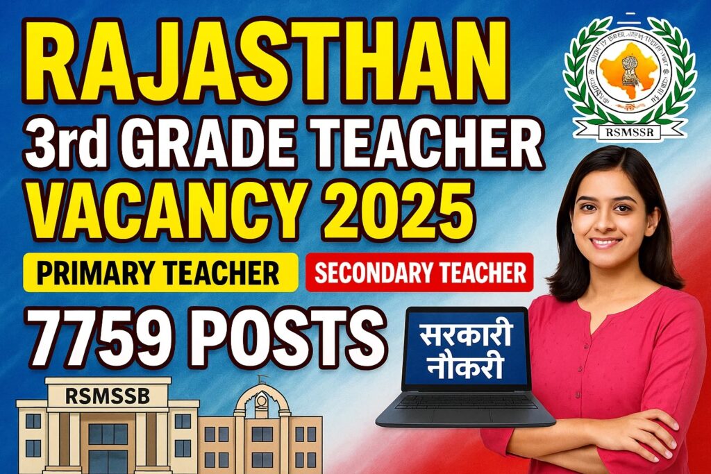 Rajasthan 3rd grade teacher Bharti 2025 : 7759 शिक्षक पदों पर भर्ती के लिए ऑनलाइन आवेदन 7 नवंबर से शुरू