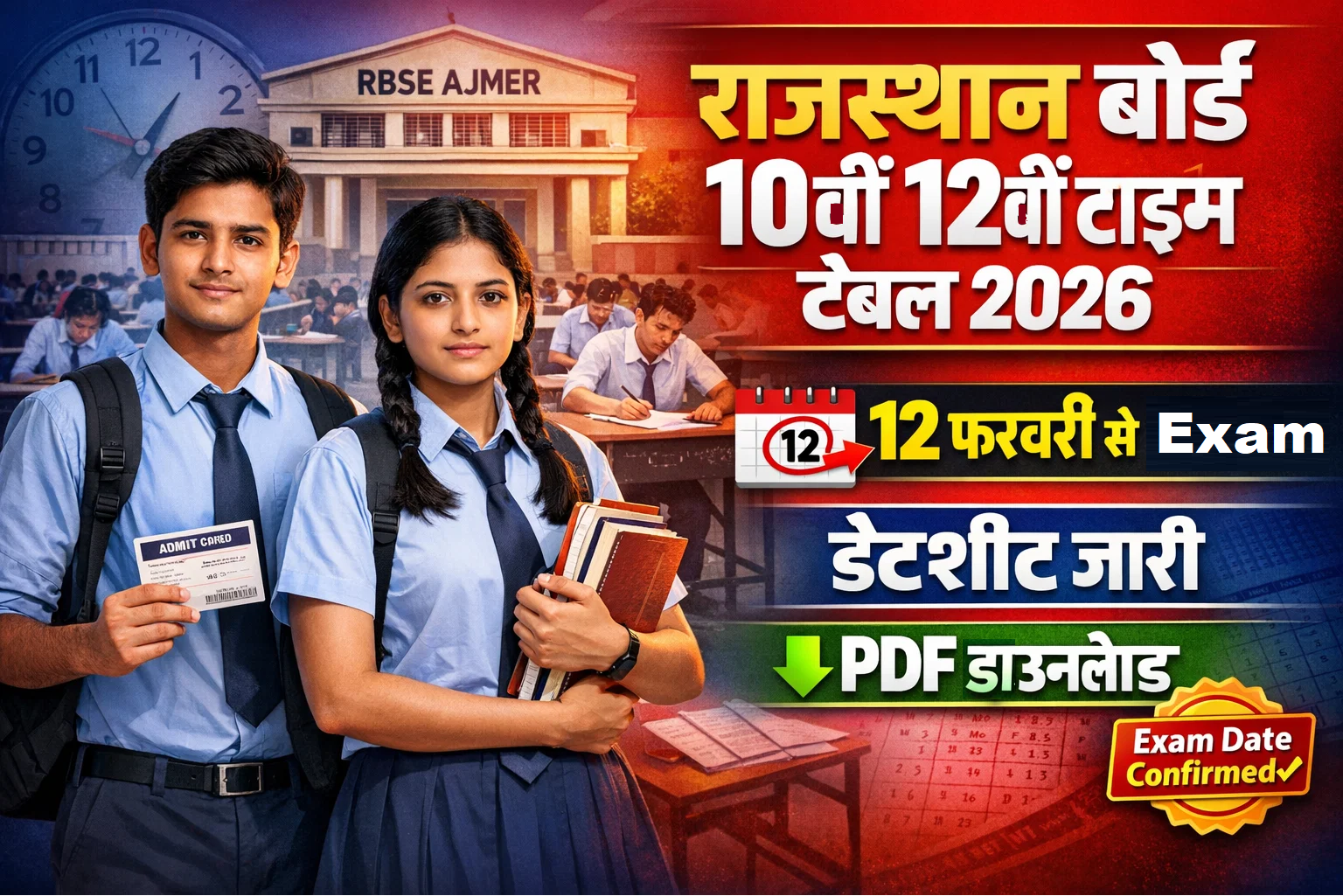 rajasthan board 10th 12th time table 2026
