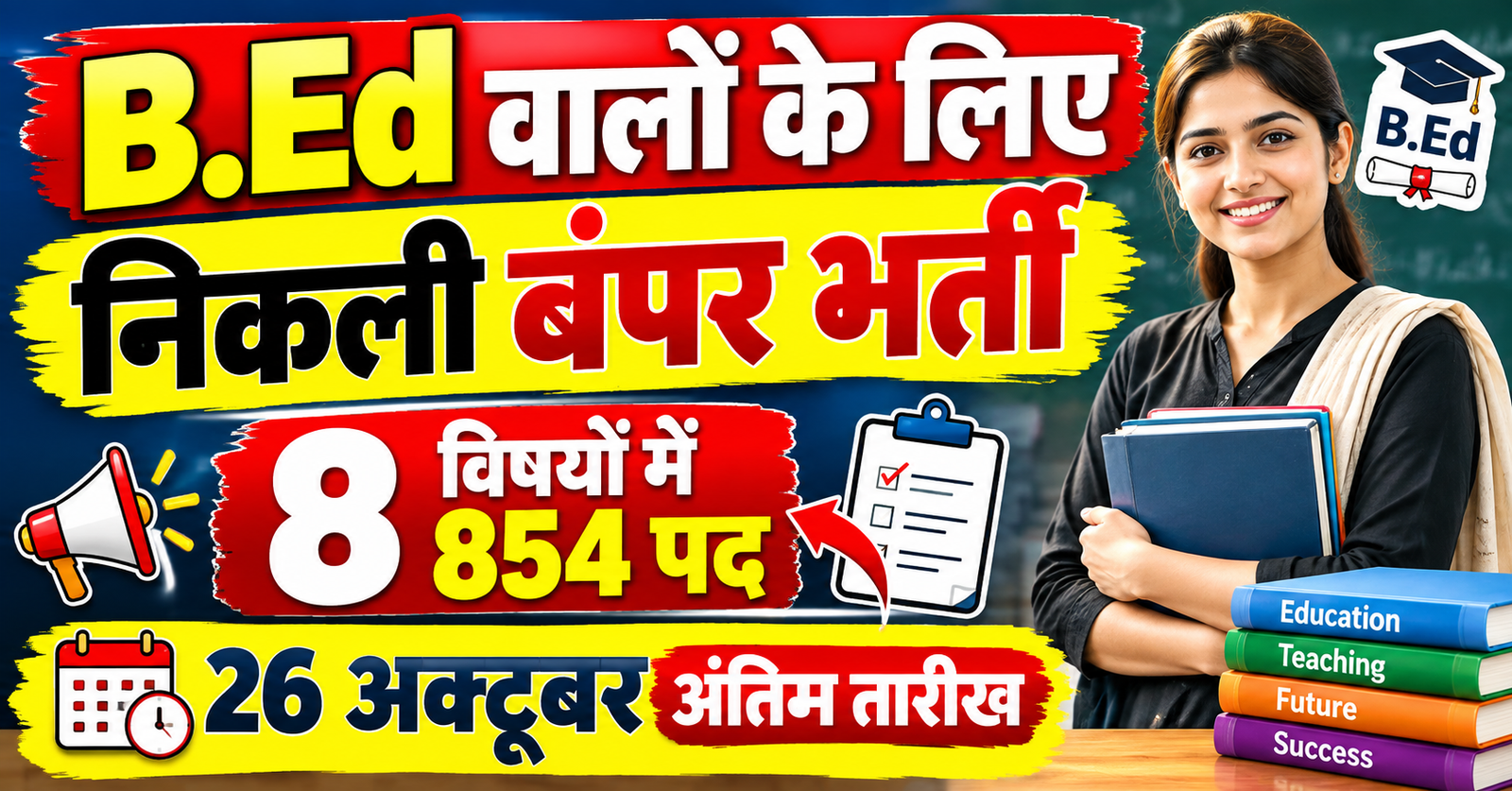 bed walo ke liye nikali bumper bharti 8 vishyo me 854 pad 26 october antim tarikh